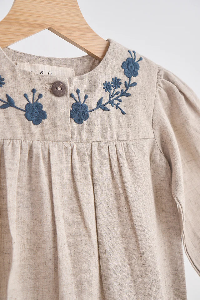 Grey Floral Embroidery Linen Romper