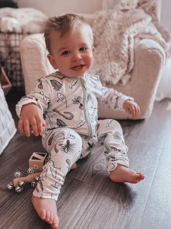 Baby Boys Summer Sleeper With Double Zippers - Fish Hooks