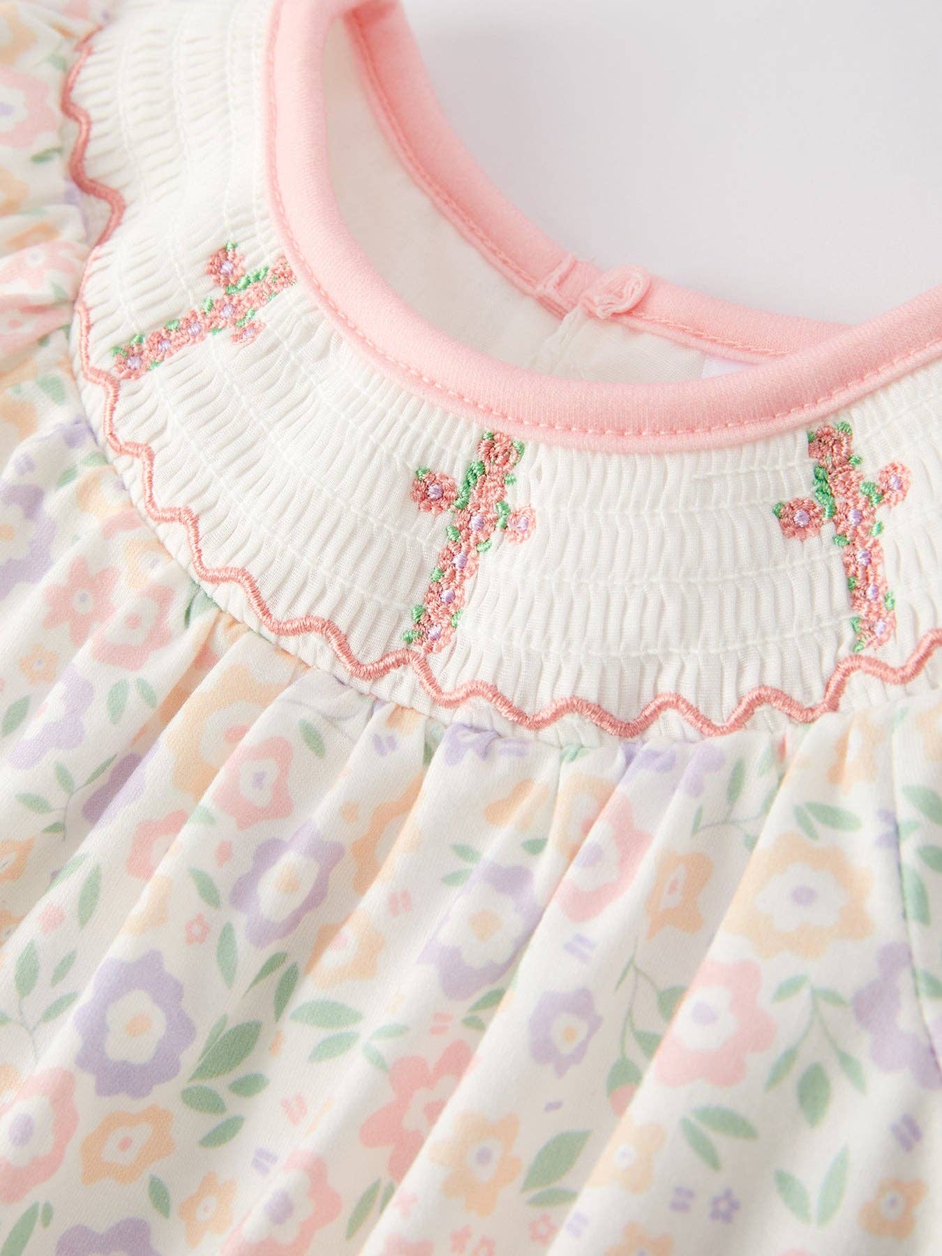 Cross Smocked Embroidered Bubble