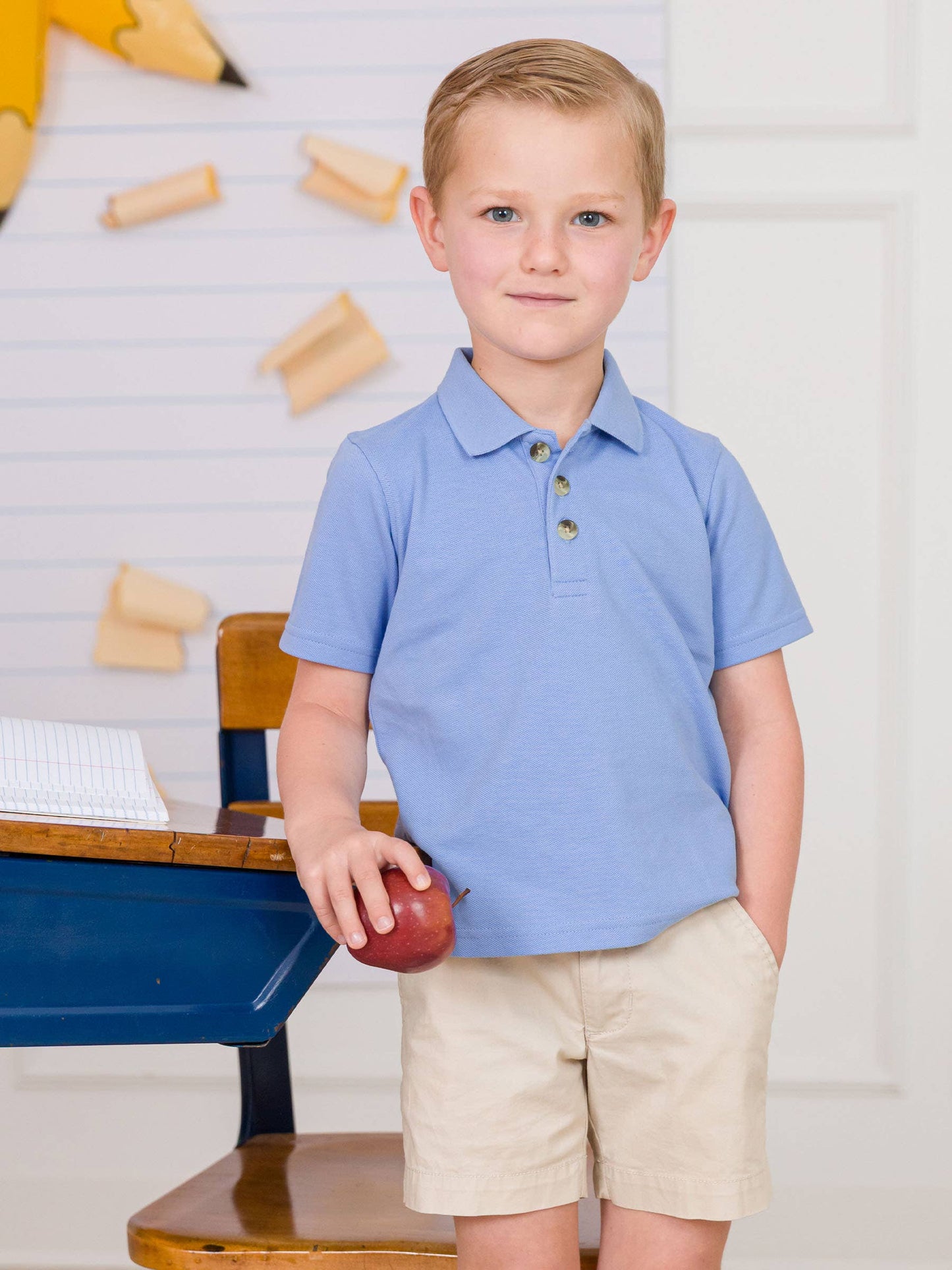 Boys Periwinkle Blue Pique Short Sleeve Polo Shirt