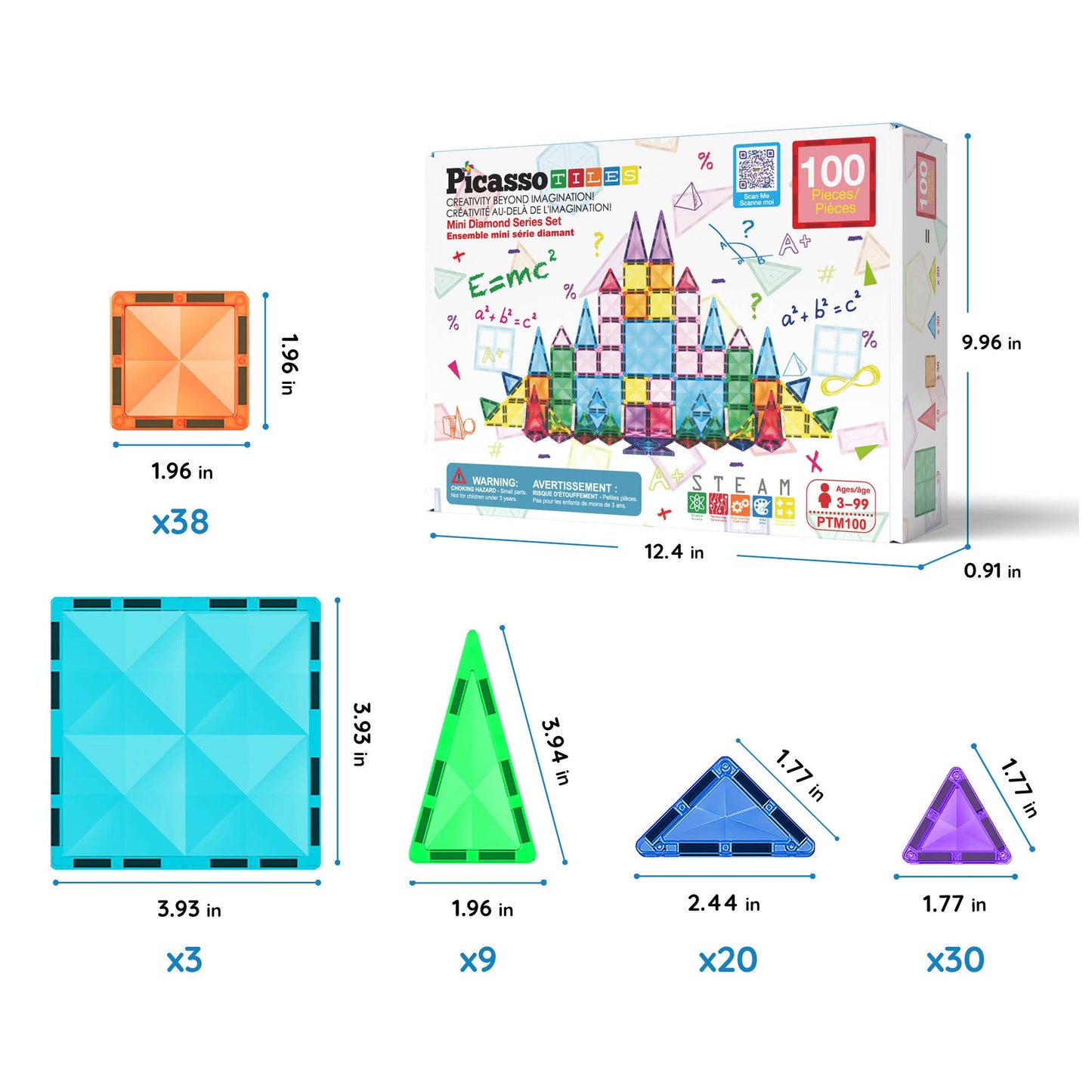 PicassoTiles 100pc Travel Size Magnetic Tile Building Set