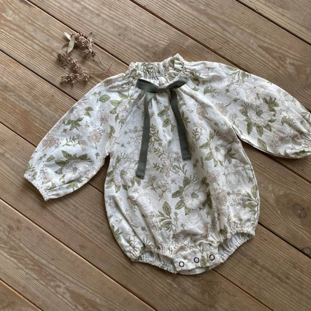 Vintage Floral Bow Bubble Romper