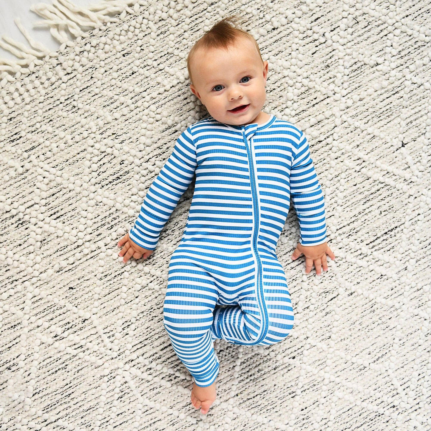 Cooper Blue Ribbed Bamboo Striped One Piece