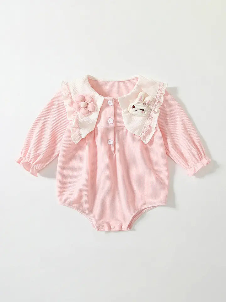 Blush Bunny Collared Ribbed Romper