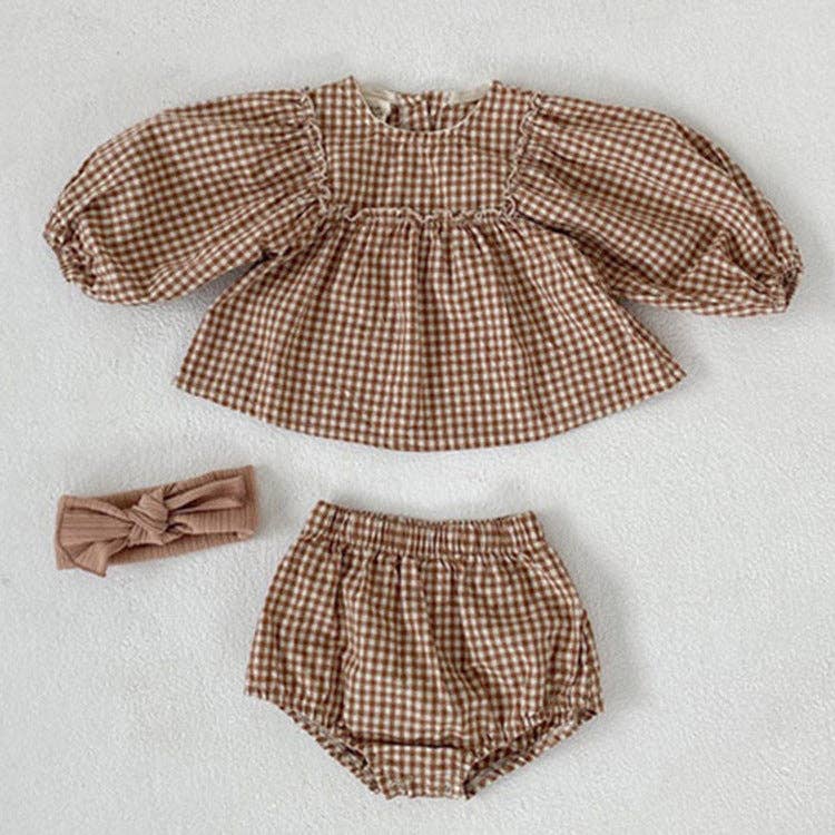 Brown Plaid Dress/Bloomer Set