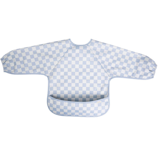 Blue Checkered Smock Bib for Baby & Toddler Long Sleeve