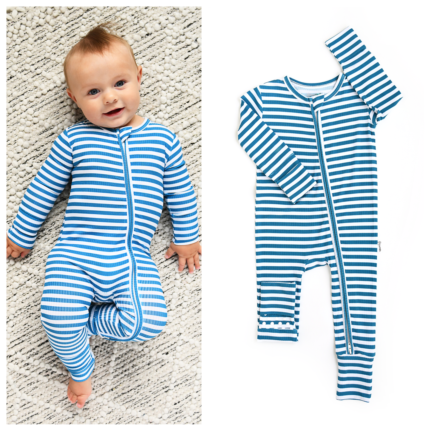 Cooper Blue Ribbed Bamboo Striped One Piece