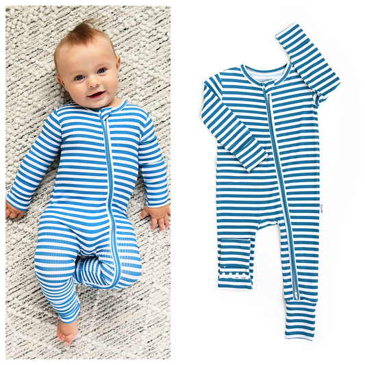 Cooper Blue Ribbed Bamboo Striped One Piece