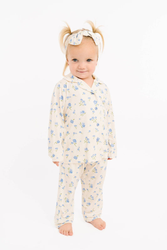 Blue Blooms Bamboo Button Up Set