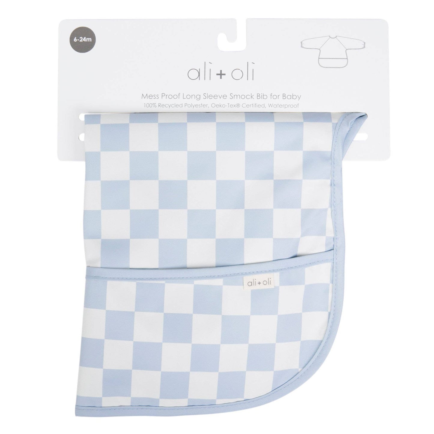 Blue Checkered Smock Bib for Baby & Toddler Long Sleeve