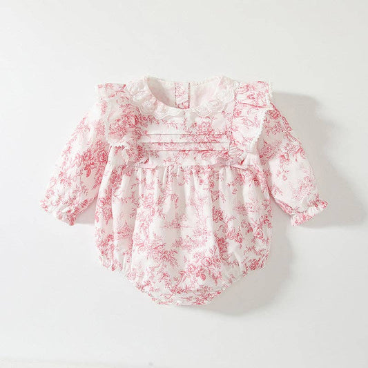 Spring Floral Lace Collar Bubble Romper