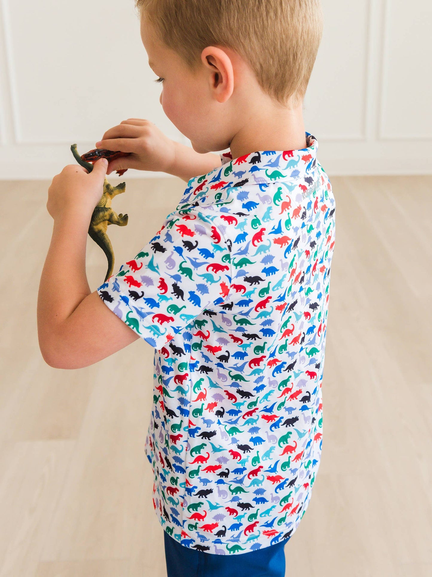 Boys Dino Roar Knit Short Sleeve Performance Polo