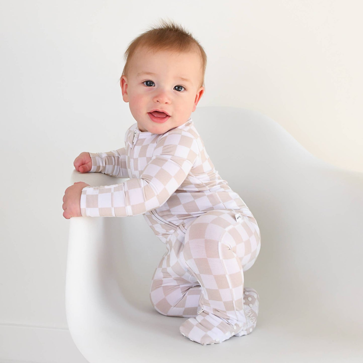 Checkered Footed Onesie Zip Bamboo