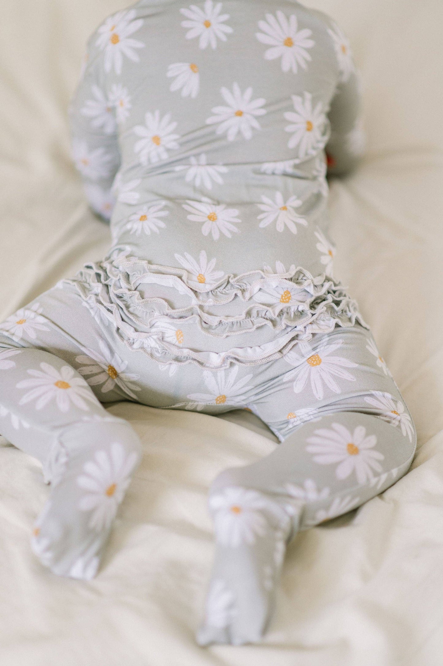 Sage Daisies Ruffle Baby Romper