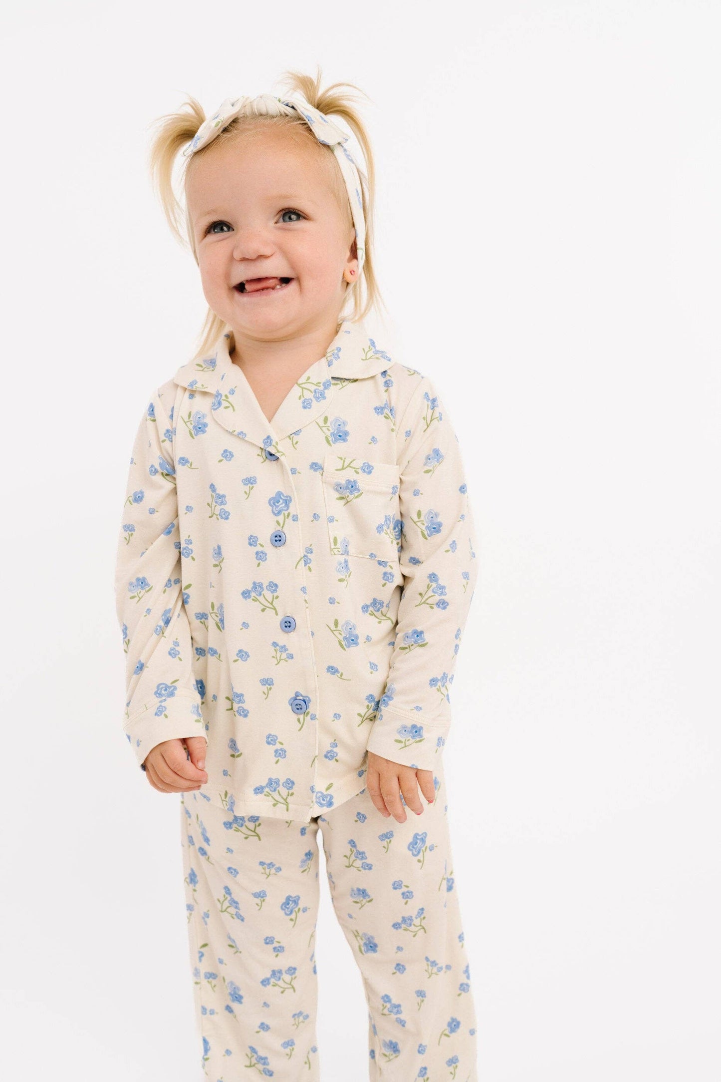 Blue Blooms Bamboo Button Up Set