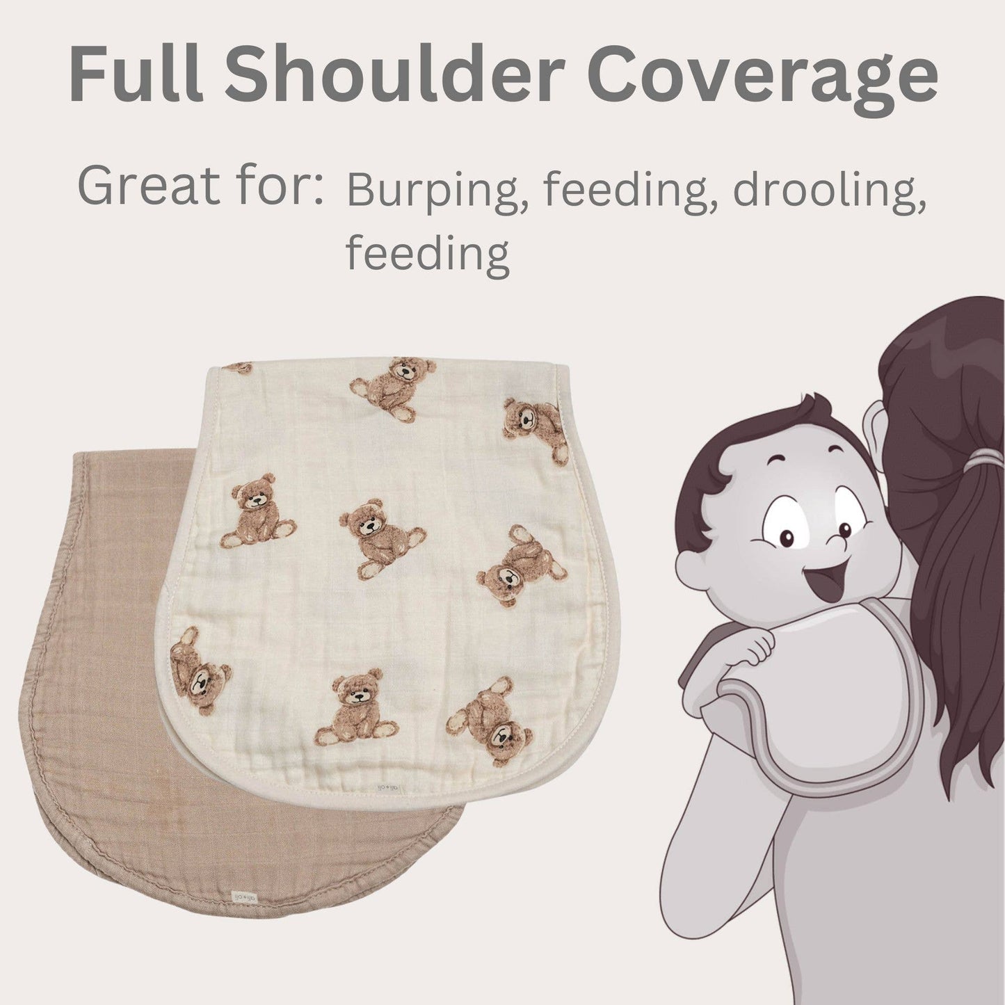 Bamboo Muslin Burp Cloth Set 2-Pack Bear/Brown