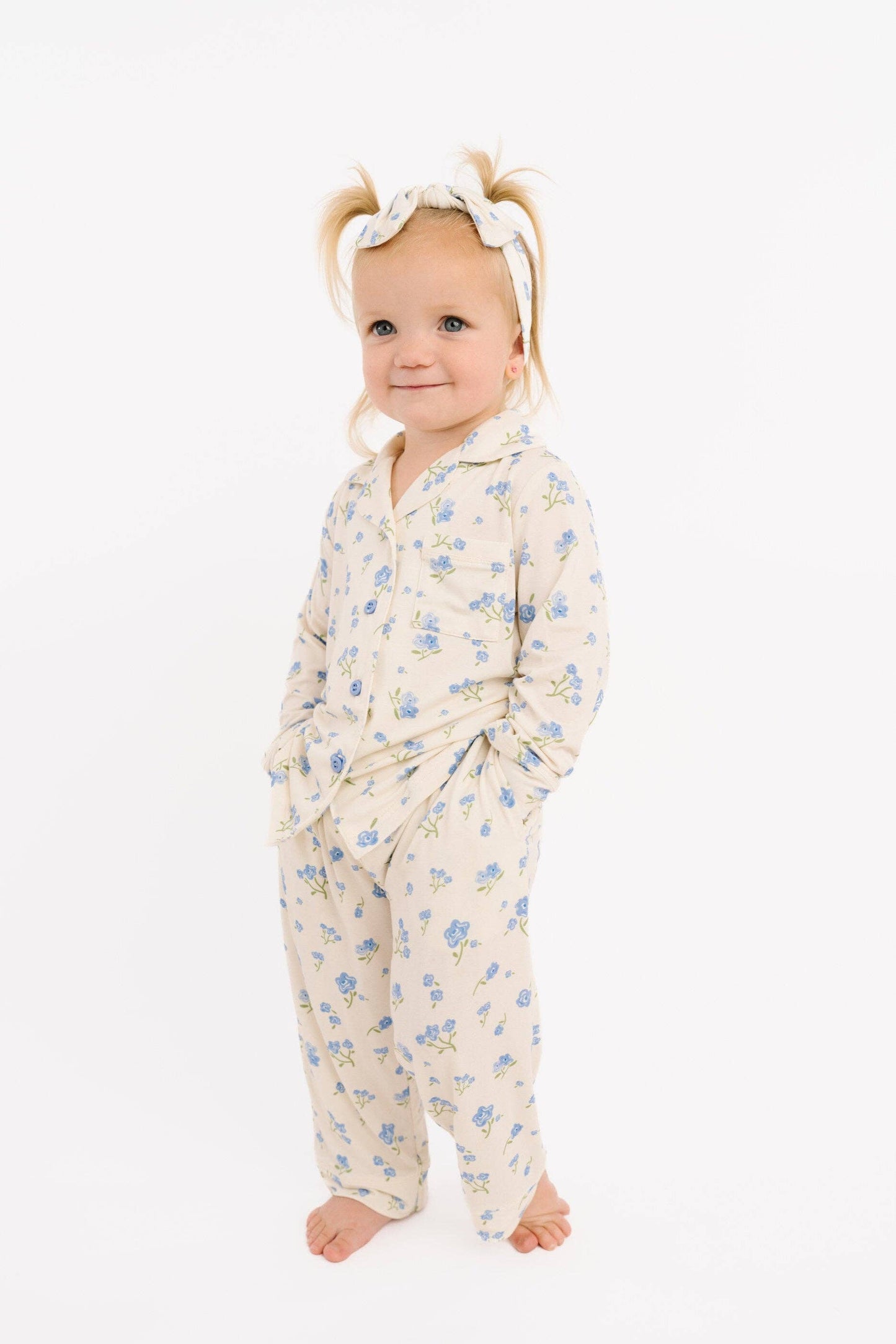 Blue Blooms Bamboo Button Up Set