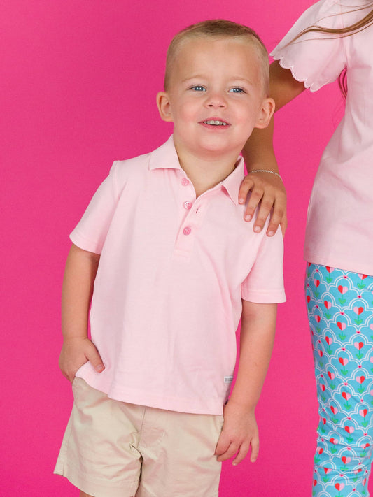 Boys Pink Pique Short Sleeve Polo Shirt