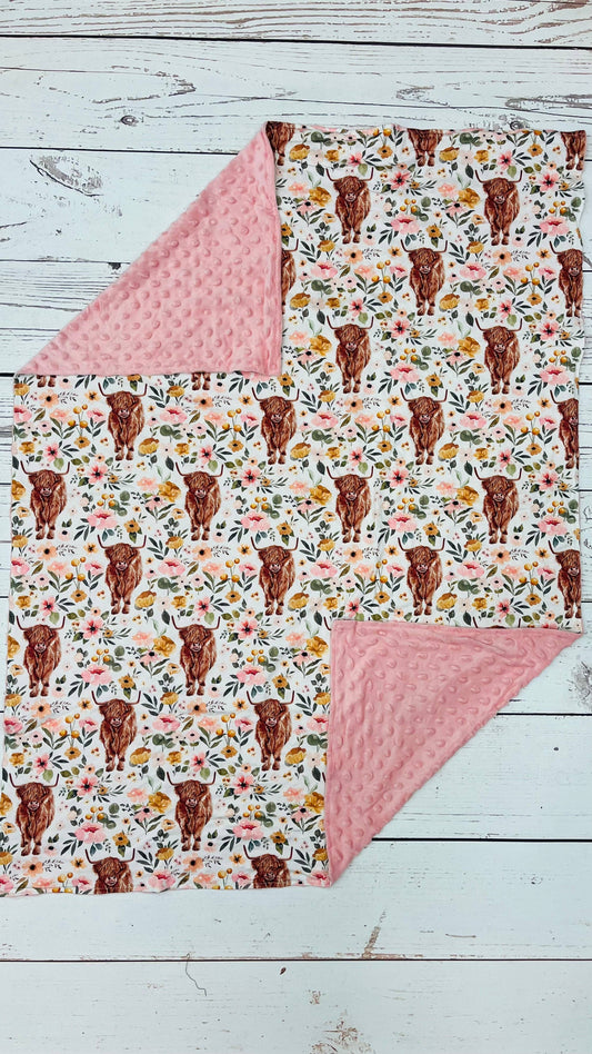 Baby Pink Cows Flower Blanket