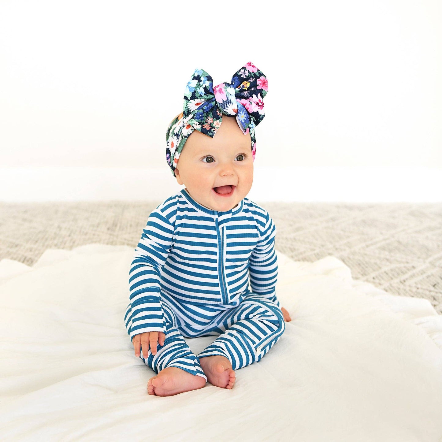 Cooper Blue Ribbed Bamboo Striped One Piece