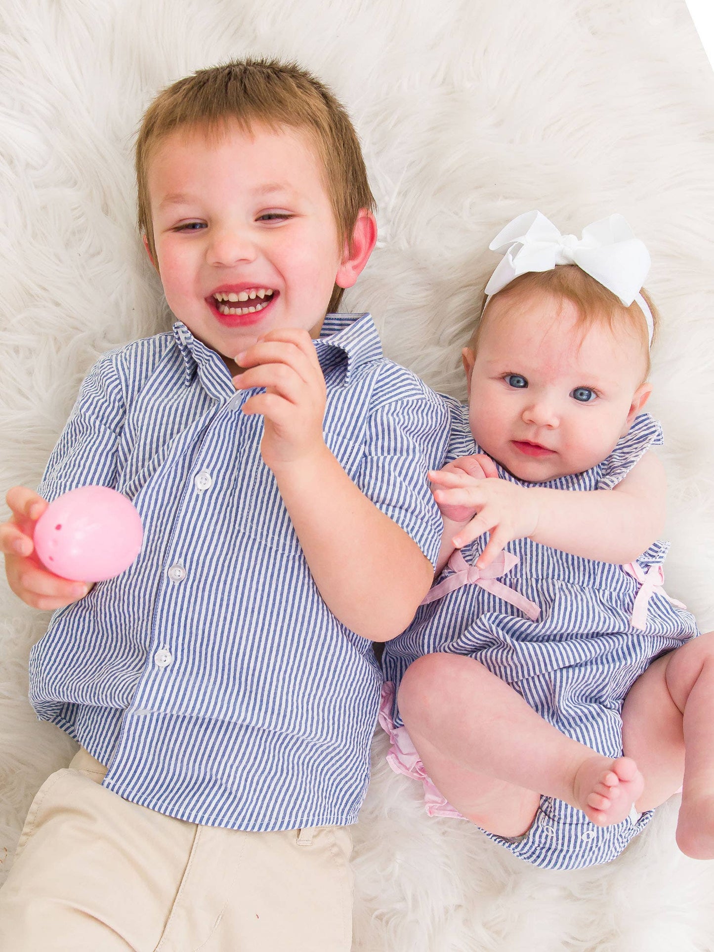 Boys Blue Seersucker Short Sleeve Button Down Shirt